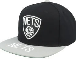 Brooklyn Nets Logo Bill Black/Grey Snapback - Mitchell & Ness