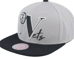 Brooklyn Nets Top Letter Grey Snapback - Mitchell & Ness