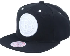 Brooklyn Nets White Popz Black Snapback - Mitchell & Ness