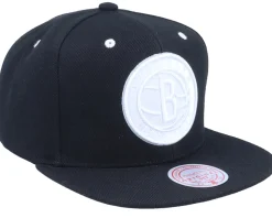 Brooklyn Nets White Popz Black Snapback - Mitchell & Ness