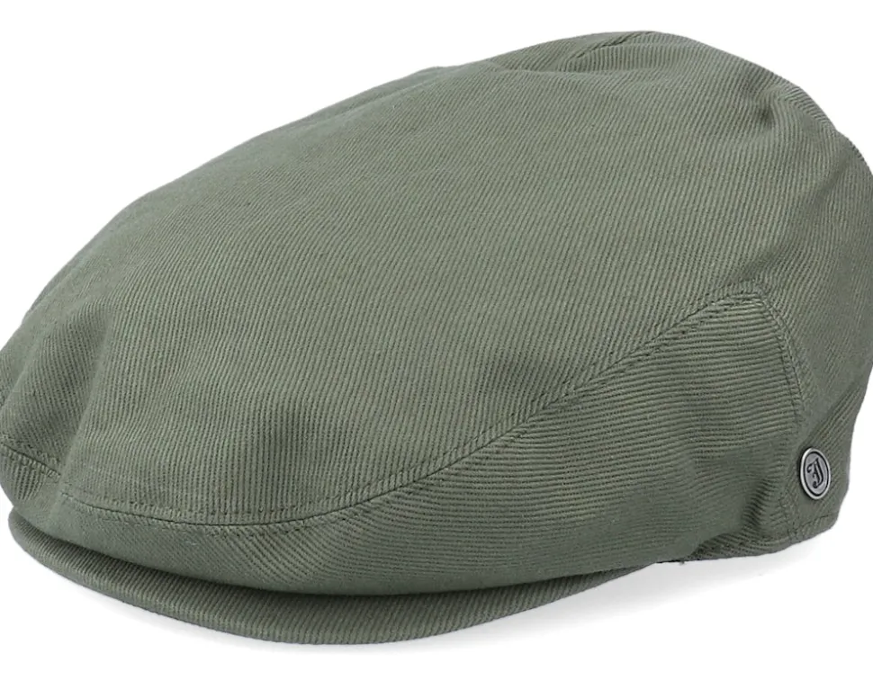 Brushed Cotton Olive Green Flat Cap - Jaxon & James