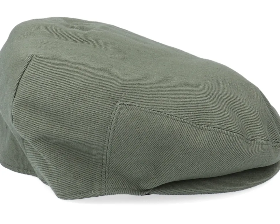 Brushed Cotton Olive Green Flat Cap - Jaxon & James