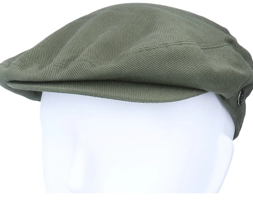 Brushed Cotton Olive Green Flat Cap - Jaxon & James