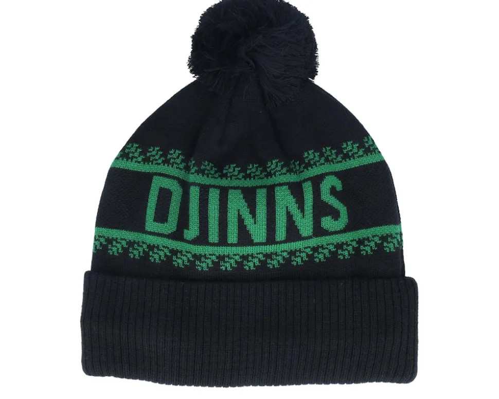 Bubble Beanie Winter Jacquard Black/Green Pom - Djinns