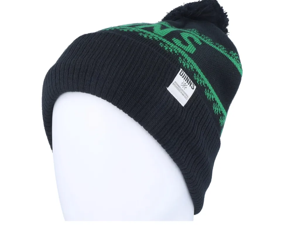 Bubble Beanie Winter Jacquard Black/Green Pom - Djinns
