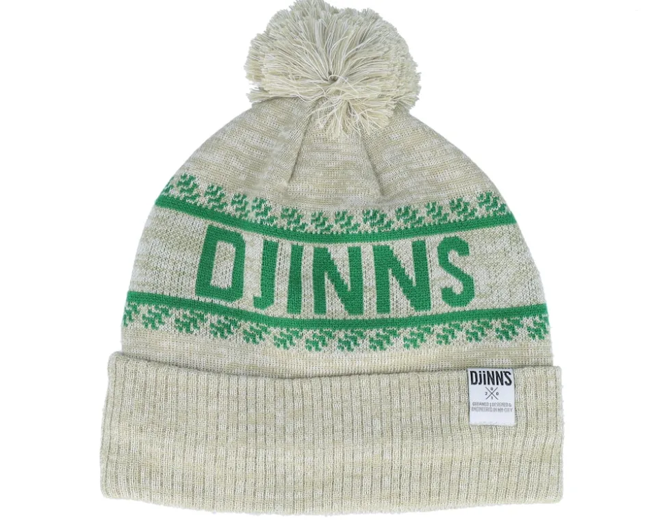 Bubble Beanie Winter Jacquard Sand/Green Pom - Djinns