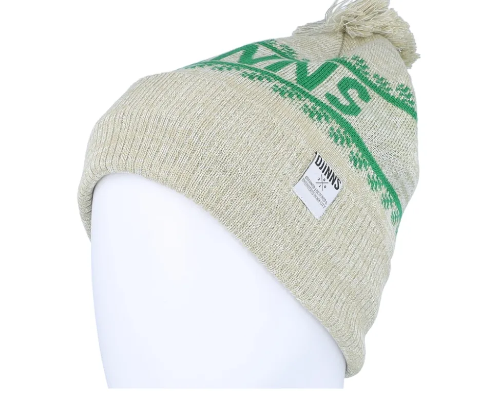 Bubble Beanie Winter Jacquard Sand/Green Pom - Djinns