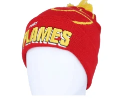 Calgary Flames Punch Out Knit Red Pom - Mitchell & Ness