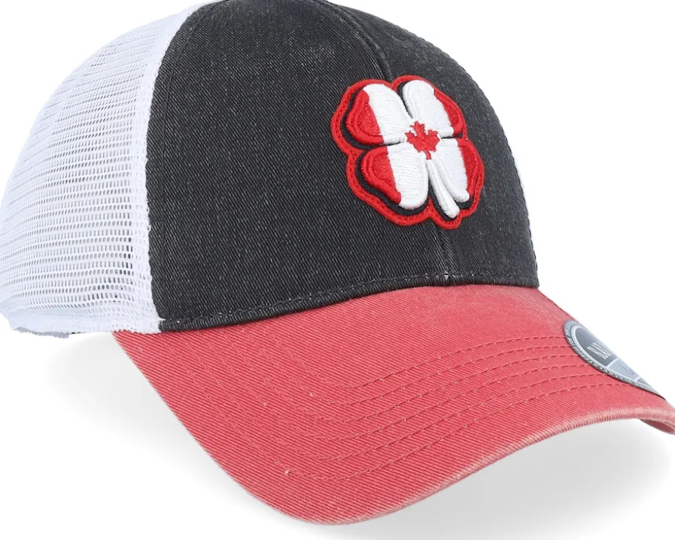 Canada Two Tone Vintage Black/Red/White Mesh Trucker - Black Clover
