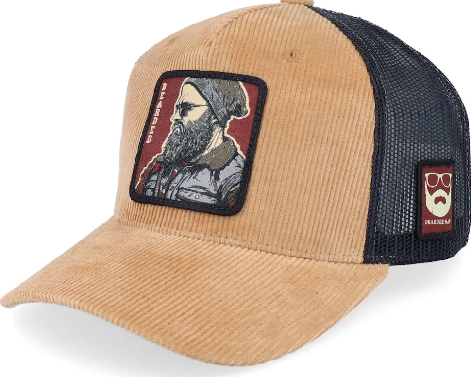Cap Man Modern Cord Caramel/Black A-frame Trucker - Bearded Man