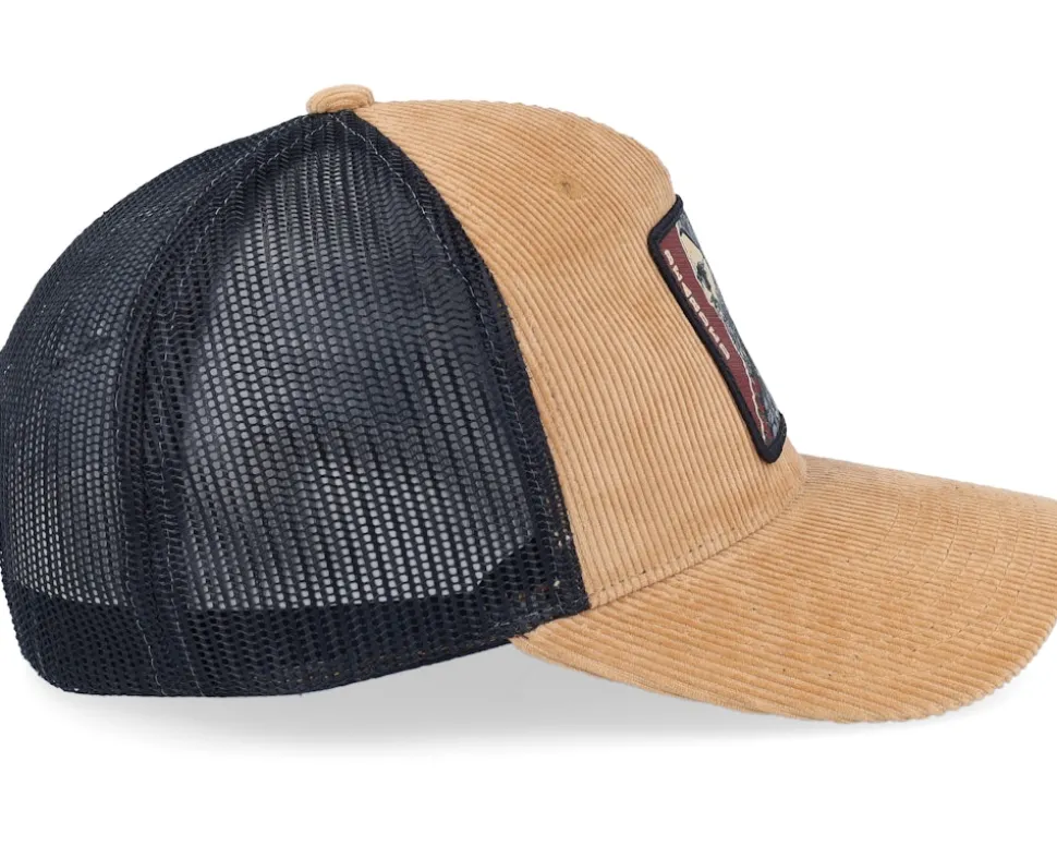 Cap Man Modern Cord Caramel/Black A-frame Trucker - Bearded Man