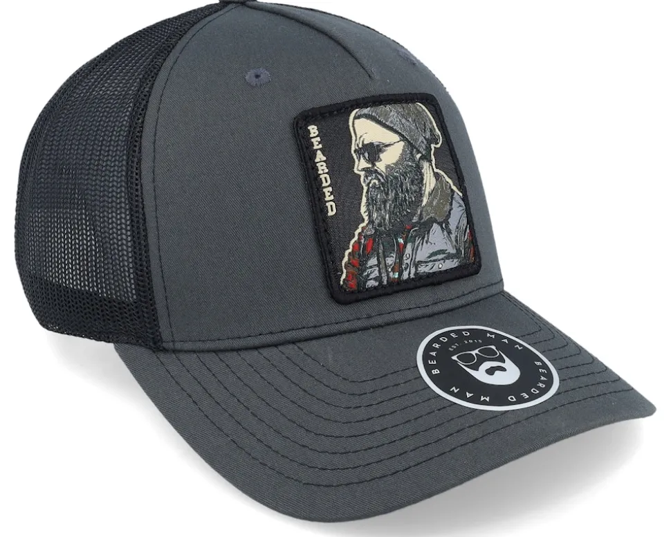 Cap Man Modern 112fp Split Charcoal/Black Trucker - Bearded Man