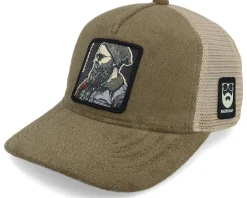 Cap Man Modern Terry Olive Green/Khaki A-frame Trucker - Bearded Man