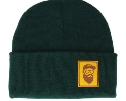Cap Man Patch Bottle Green Beanie - Bearded Man