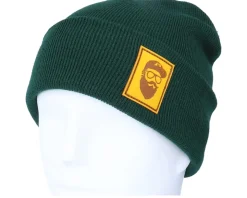 Cap Man Patch Bottle Green Beanie - Bearded Man