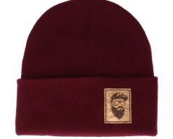 Cap Man Patch Burgundy Beanie - Bearded Man