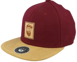 Cap Man Patch Maroon/Suede Snapback - Bearded Man