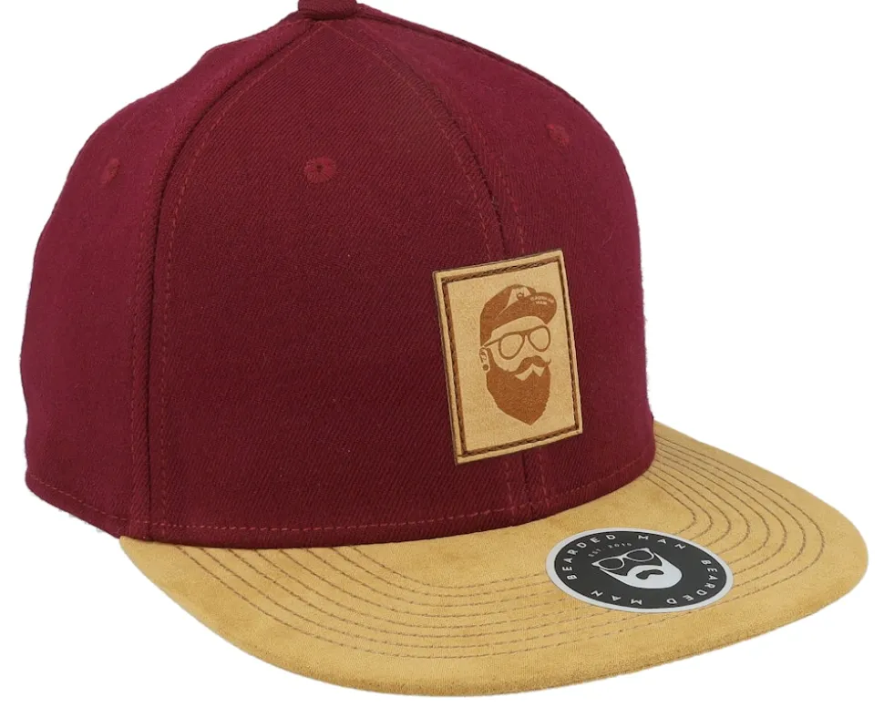 Cap Man Patch Maroon/Suede Snapback - Bearded Man