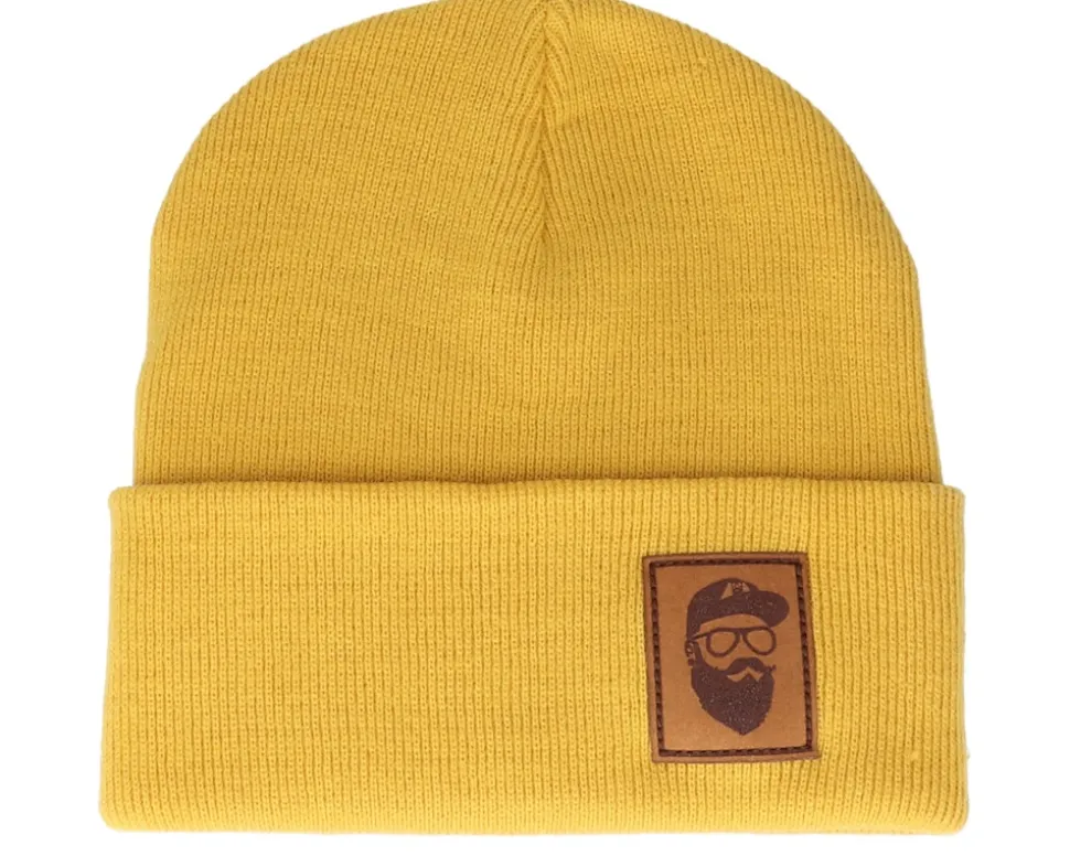 Cap Man Patch Mustard Beanie - Bearded Man