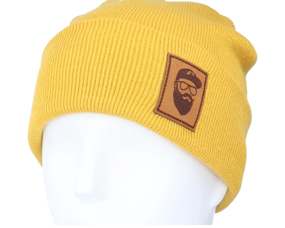 Cap Man Patch Mustard Beanie - Bearded Man