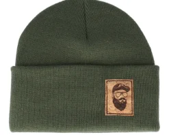 Cap Man Patch Olive Green Beanie - Bearded Man
