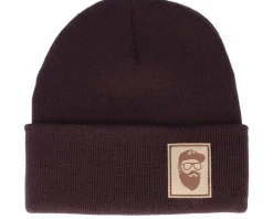 Cap Man Patch Plum Beanie - Bearded Man