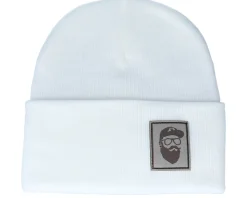 Cap Man Patch White Beanie - Bearded Man
