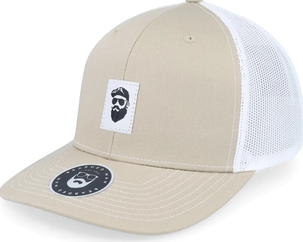 Cap Man Woven 112 Split Khaki/White Trucker - Bearded Man
