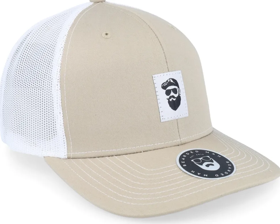 Cap Man Woven 112 Split Khaki/White Trucker - Bearded Man