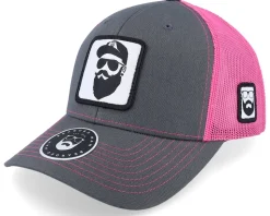 Cap Man Woven Patch Charcoal/Neon Pink Trucker - Bearded Man