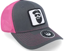 Cap Man Woven Patch Charcoal/Neon Pink Trucker - Bearded Man