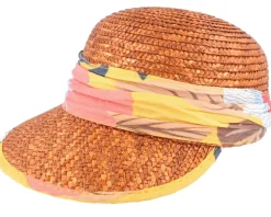 Cap With Flower Fabric Teak Honey Straw Hat - Seeberger
