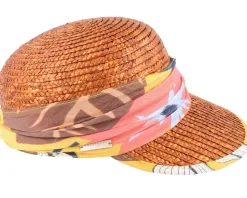 Cap With Flower Fabric Teak Honey Straw Hat - Seeberger