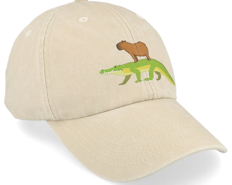 Capybara Crocodile Vintage Denim Sand Dad Cap - Iconic