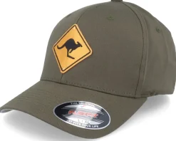 Caution Kangaroos Sign Patch Olive Flexfit - Iconic