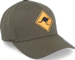 Caution Kangaroos Sign Patch Olive Flexfit - Iconic