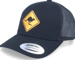 Caution Kangaroos Sign Patch Black Trucker