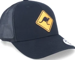 Caution Kangaroos Sign Patch Black Trucker