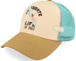 Celebrate Naked Tuqouise/Sand/Brown A-Frame Trucker - Coastal