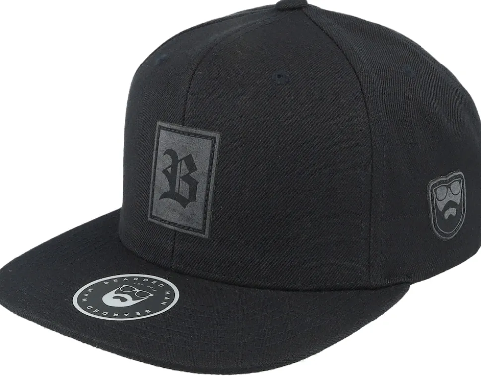 Charcoal Old English B Patch Black Snapback - Bearded Man