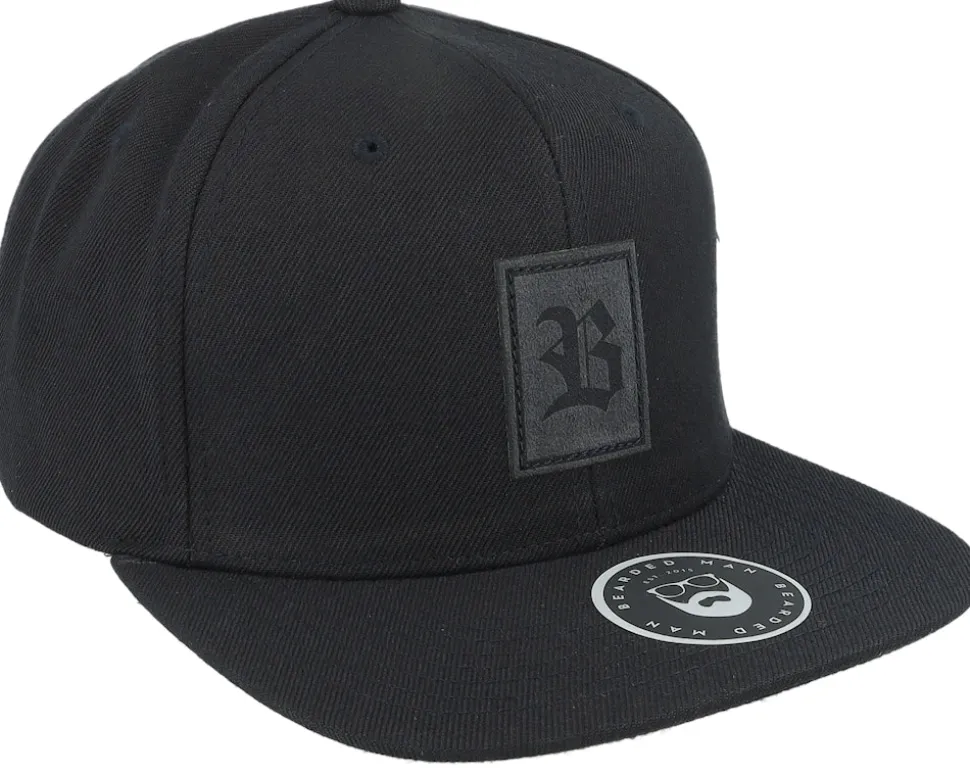Charcoal Old English B Patch Black Snapback - Bearded Man