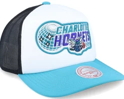 Charlotte Hornets Globe Hwc White/Black/Teal Trucker - Mitchell & Ness