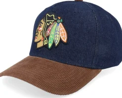 Chicago Blackhawks D-stressed Pro Dark Navy/Brown Corduroy A-frame Adjustable - Mitchell & Ness