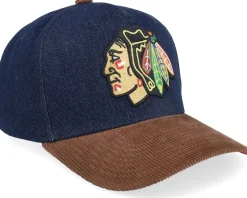 Chicago Blackhawks D-stressed Pro Dark Navy/Brown Corduroy A-frame Adjustable - Mitchell & Ness