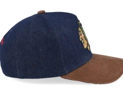 Chicago Blackhawks D-stressed Pro Dark Navy/Brown Corduroy A-frame Adjustable - Mitchell & Ness