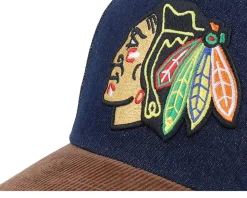 Chicago Blackhawks D-stressed Pro Dark Navy/Brown Corduroy A-frame Adjustable - Mitchell & Ness