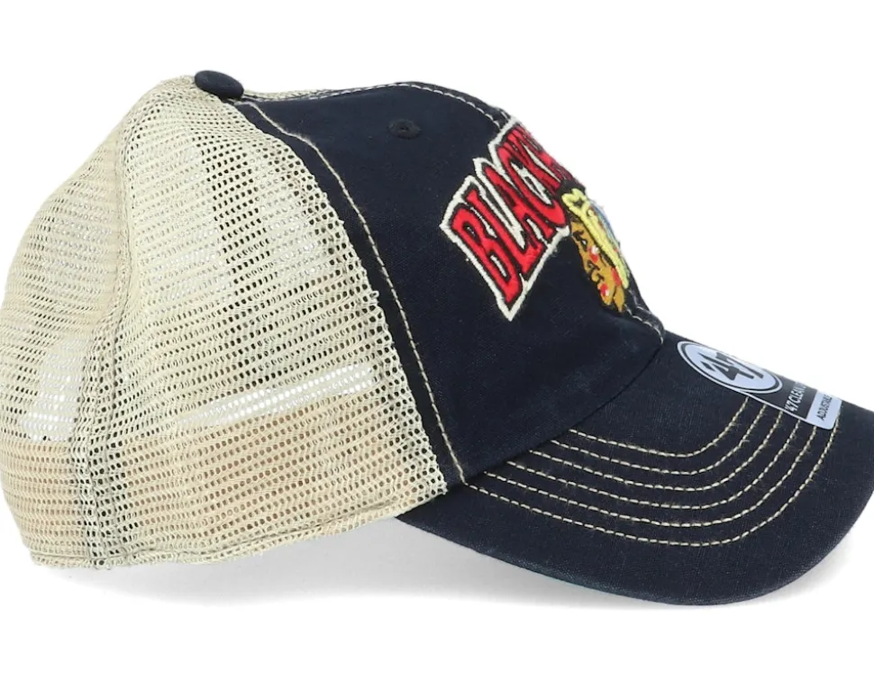 Chicago Blackhawks Tuscaloosa Clean Up Dad Cap Vintage Black/Beige Trucker - 47 Brand