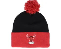 Chicago Bulls Two Tone Pom Beanie Black/Red Pom - Mitchell & Ness