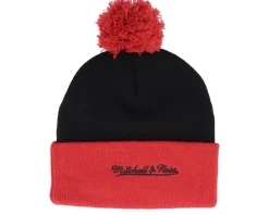 Chicago Bulls Two Tone Pom Beanie Black/Red Pom - Mitchell & Ness