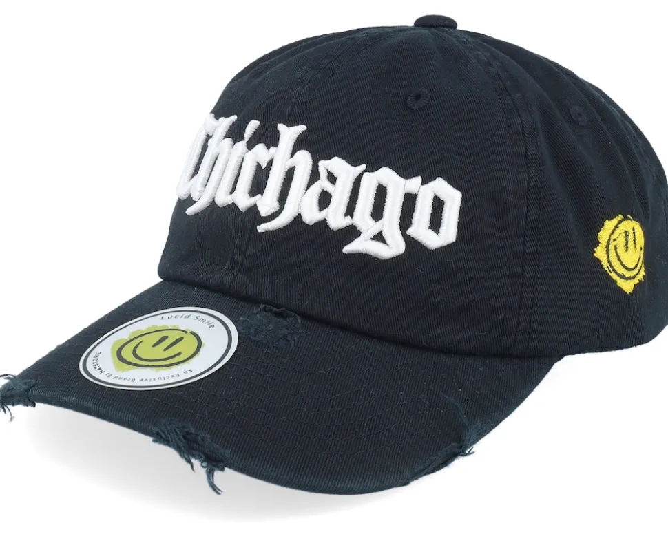 Chichago 3d Script Destroyed Black Dad Cap - Lucid Smile